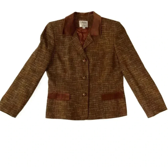Le Suit Orange Womens  Blazer 4 Button Notched Lapel Contrast Collar Size 12 - Picture 1 of 6